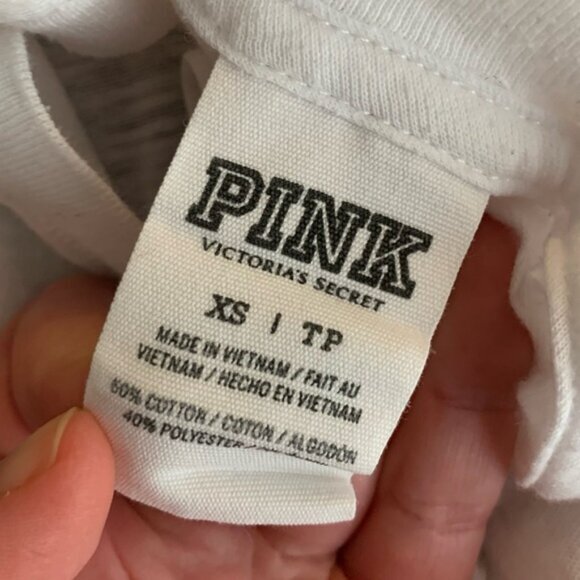 Pink Victoria’s Secret Sequin Letter T-shirt Short sleeve Y2K 2000s White XS - Picture 10 of 12